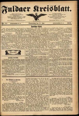 Erste Ausgabe vom Donnerstag, den 10. Juli 1902.