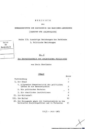 Das Deutschlandbild der sowjetischen Publizistik