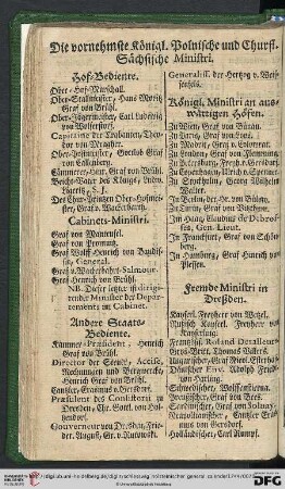 Die vornehmste königl. Polnische und Churf. Sächsische Ministri