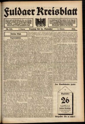 Zweite Ausgabe vom Dienstag, den 26. September 1911.