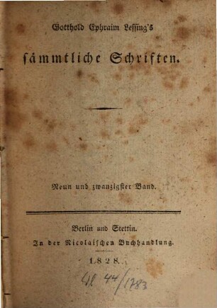 Gotthold Ephraim Lessing's sämmtliche Schriften, 29