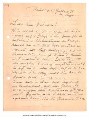 Brief von Adolf Spamer an Peter Diederichs