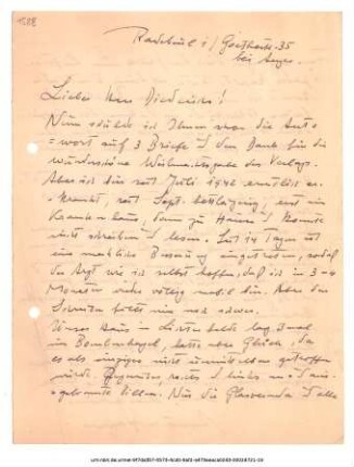 Brief von Adolf Spamer an Peter Diederichs