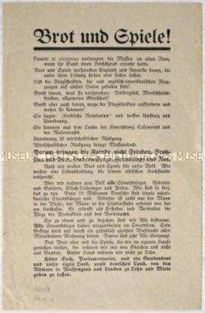 Flugblatt betreffend die Friedensverhandlungen im Oktober 1918