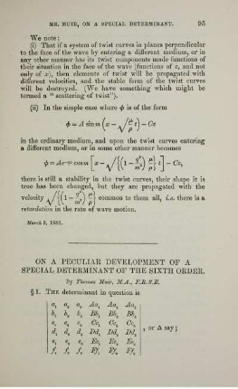 On a peculiar development of a special determinant of the sixth order.