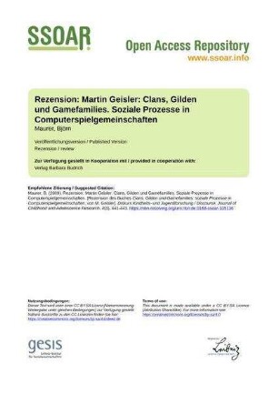 Rezension: Martin Geisler: Clans, Gilden und Gamefamilies. Soziale Prozesse in Computerspielgemeinschaften