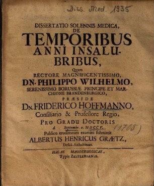 Dissertatio Solennis Medica, De Temporibus Anni Insalubribus