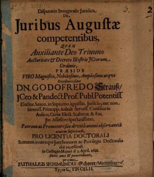 Disp. inaug. de Juribus Aaugustae competentibus