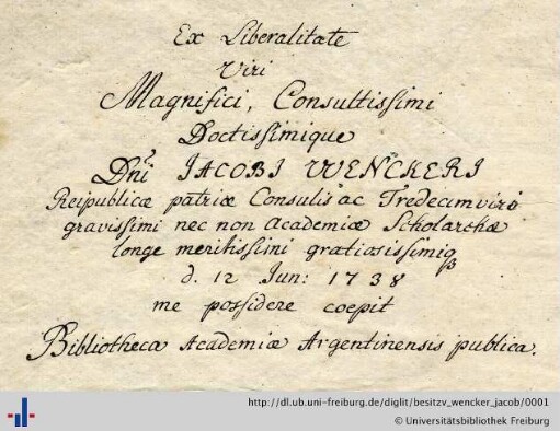 [Provenienz]: Wencker, Jacob