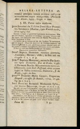 281-293, §. III. Poetes latins modernes. - §. IV. Poetes Italiens.