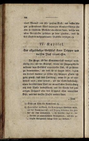 IV. Kapitel. Der allzuhäufige Beischlaf kann Tripper und weissen Fluß veranlassen.