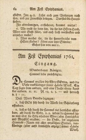 Am Fest Epiphanias 1761