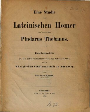 Eine Studie zum lateinischen Homer des sogenannten Pindarus Thebanus