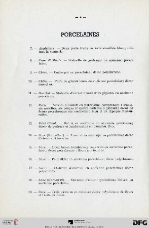 Porcelaines (Nr. 7-27)