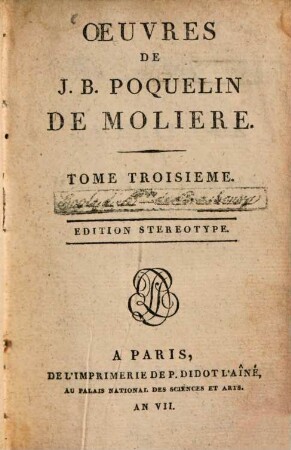 Oeuvres de J. B. Poquelin de Molière. 3