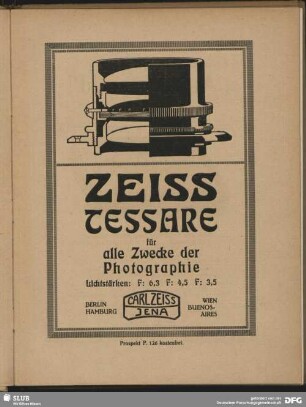 Werbung: Zeiss Tessare für alle Zwecke der Photographie, CARLZEISS Jena