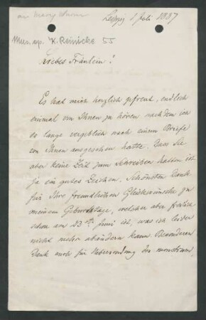 Brief an Mary Wurm : 01.07.1887