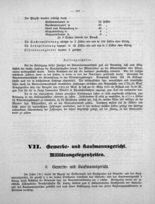 VII. Gewerbe- und Kaufmannsgericht. Militärangelegenheiten