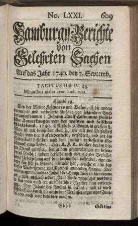 No. LXXI. Auf das Jahr 1740. den 2. Septemb. - No. LXXVIII. Auf das Jahr 1740. den 30. Septemb.