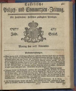 47tes Stueck, Montag den 20ten November 1797