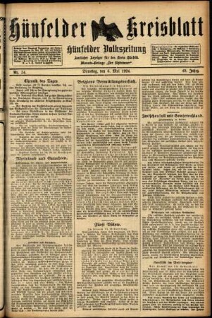 Erste Ausgabe vom Dienstag, den 06. Mai 1924.