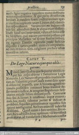 Caput V. De Lege Naturae eiusque obligatione