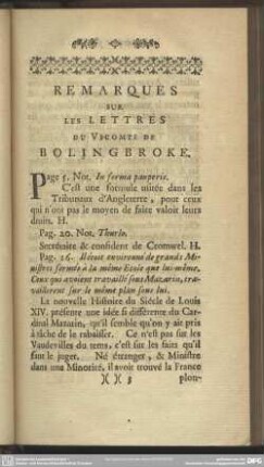 Remarques Sur Les Lettres Du Vicomte De Bolingbroke