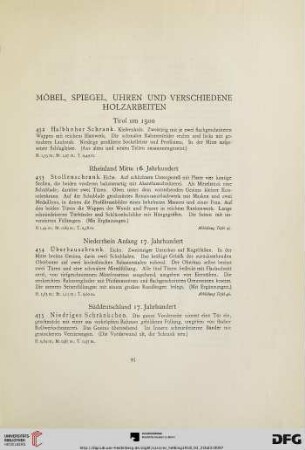 Möbel, Spiegel, Uhren und verschiedene Holzarbeiten (Nr. 432-494)