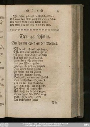 Der 45. Psalm. Ein Braut-Lied an den Meßias.