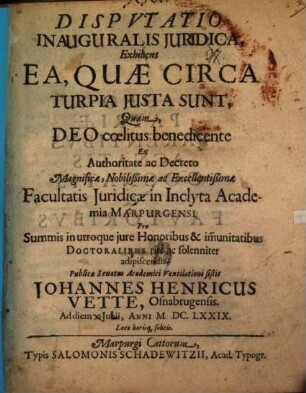 Disp. inaug. iur. exhibens ea quae circa turpia iusta sunt