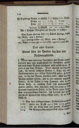 Das achte Capitel. Etwas über Proben bey den vier Rechnungsarten.