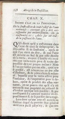 Chap. X. Second État De La Perfection. De la soustraction de tout l'actif de l'ame vertueuse [...]