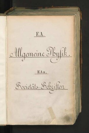 EAa, Physik, A. Allgemeine Physik, Specialitäts-Schriften: Realkatalog der Stadtbibliothek zu Hamburg
