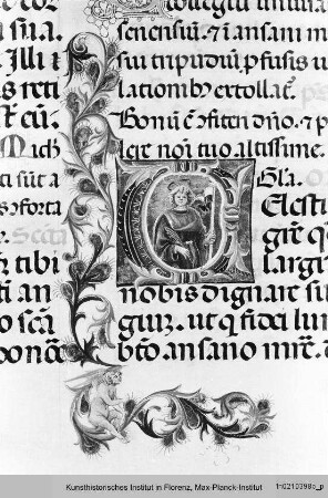 Missale Romanum : Textseite mit historisierter Initiale O (?): Märtyrer
