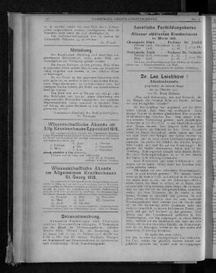 Aerztliche Fortbildungskurse im Altonaer städtischen Krankenhause im Winter 1918.