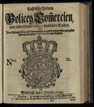 Nro. XL, Montags, den 6. Octobr. 1749