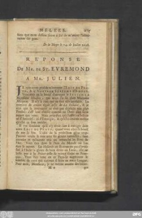 Réponse De Mr. De St. Evremond A Mr. Julien.
