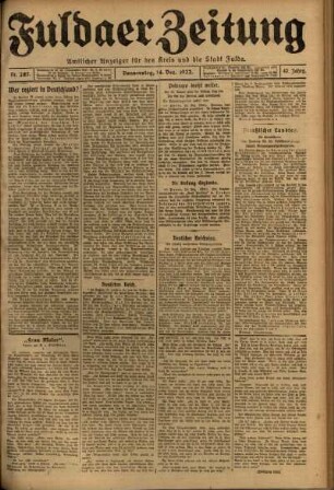 Erste Ausgabe vom Donnerstag, den 14. Dezember 1922.