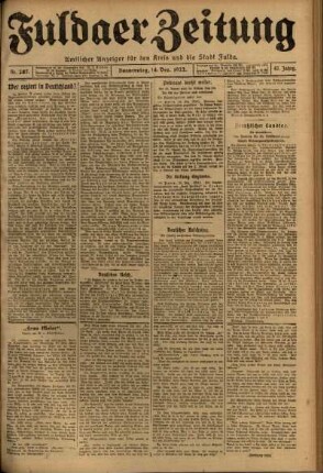 Erste Ausgabe vom Donnerstag, den 14. Dezember 1922.