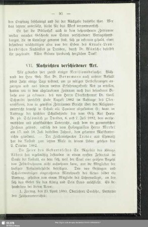 VII. Nachrichten verschiedener Art