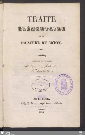[Text]: Traité élémentaire de la filature du coton