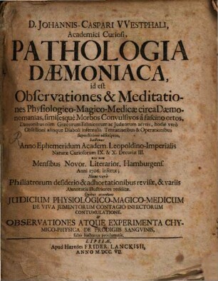 J. Casp. Westphali Pathologia Daemoniaca