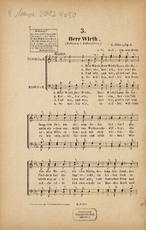 Vier Gesänge für vierstimmigen Männerchor : op. 1, 3. Herr Wirth