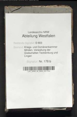 Verpachtung der Domänen in der Grafschaft Tecklenburg
