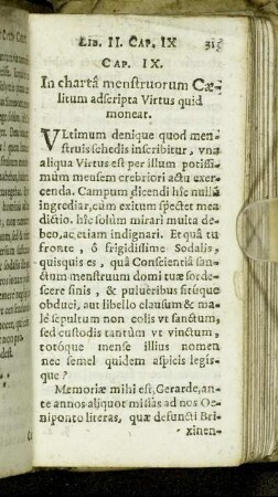 Cap. IX. In charta menstruorum Cælitum adscripta Virtus quid moneat.
