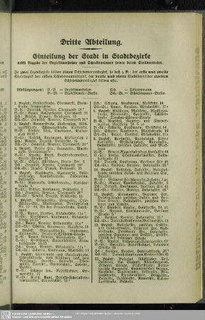 Dritte Abteilung. Einteilung der Stadt