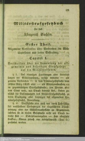 Erster Theil. Allgemeine Vorschriften über Verbrechen der Militärpersonen und deren Bestrafung