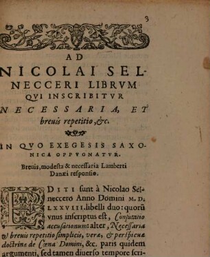 Ad N. Selnecceri Librum qui inscribitur Necessaria et brevis Repetitio