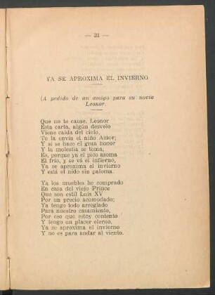 Ya se aproxima el invierno : (A pedido de un amigo para su novia Leonor.