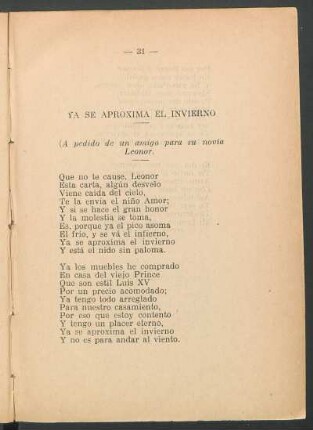 Ya se aproxima el invierno : (A pedido de un amigo para su novia Leonor.
